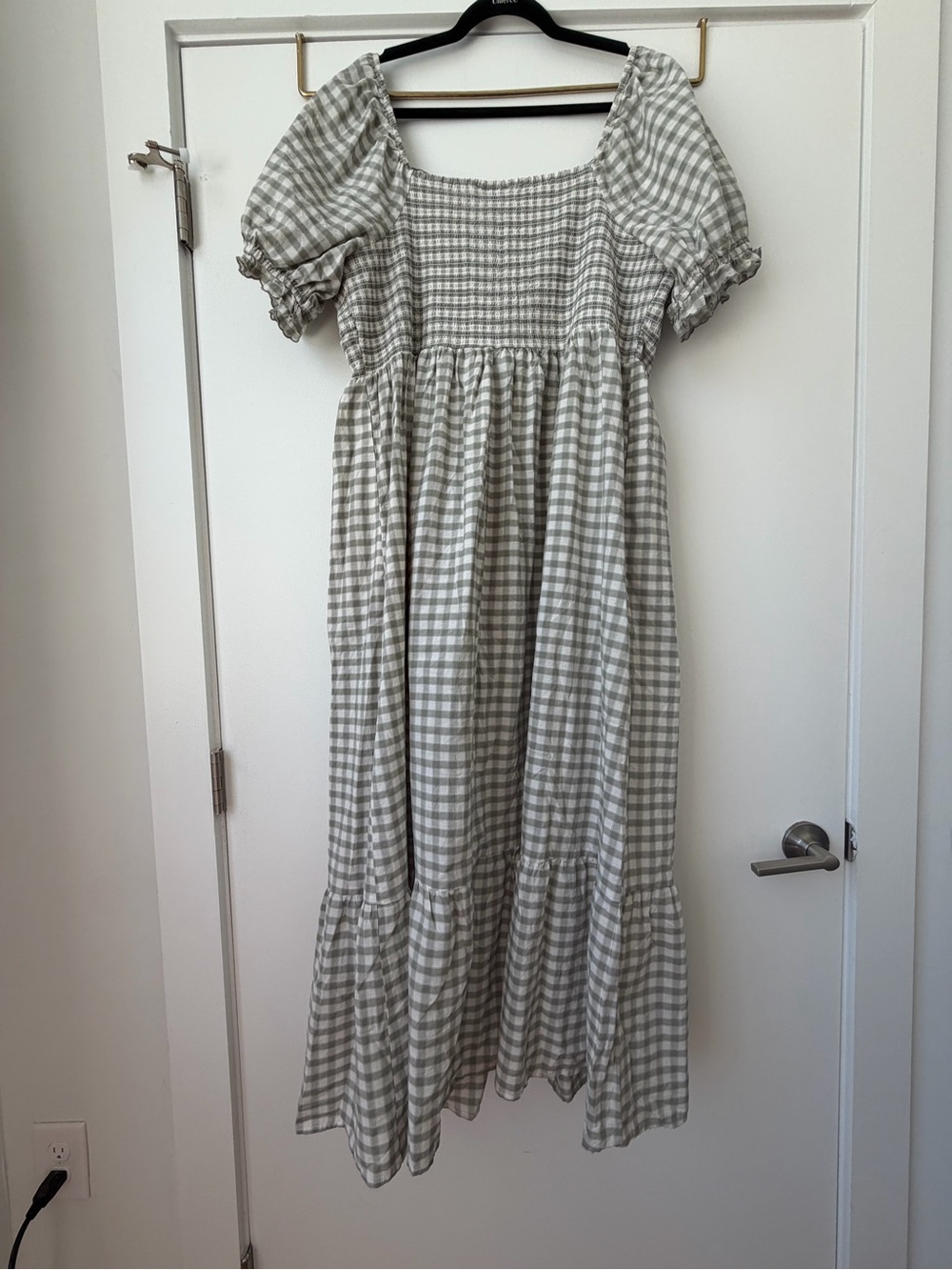 Universal Thread Green and White Gingham Smocked Tie-Front Maxi Dress - Picture 3 of 4